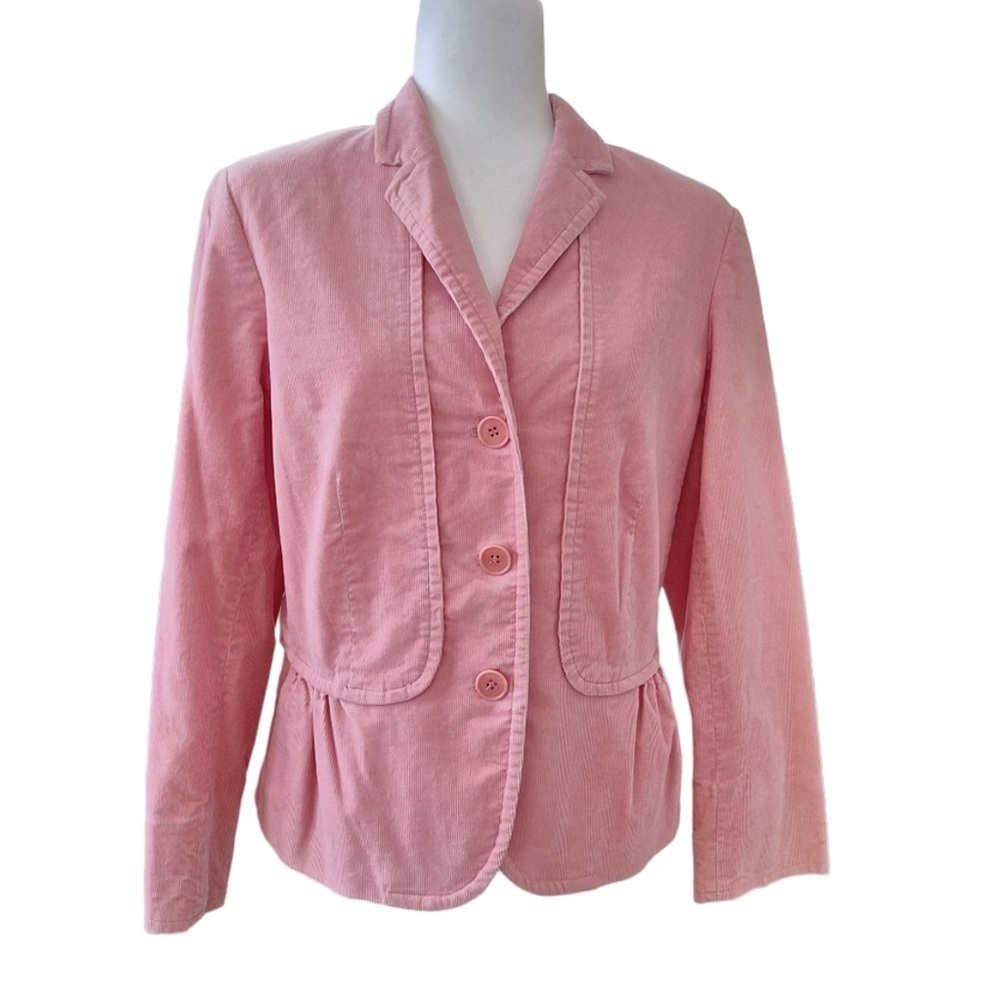 Talbots Women's Petite Pink Peplum Stretch Corduroy Blazer Jacket sz12P